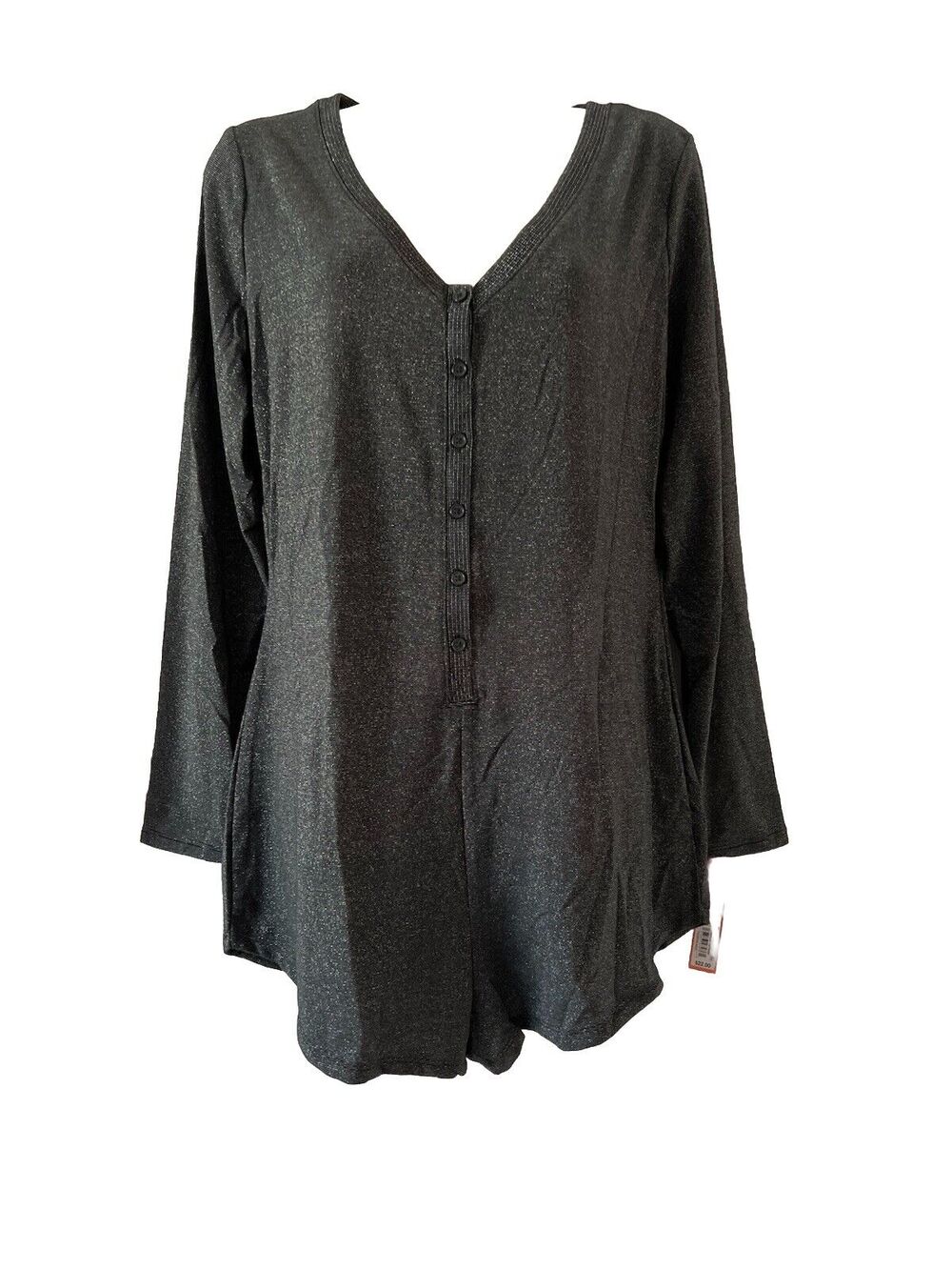 Colsie V-Neck Pajama Romper -Black Sparkle metallic Women's M NWT